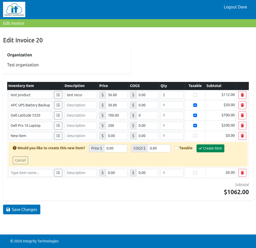 Invoice editor screenshot
