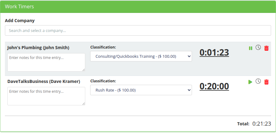 Work Timers employee time-tracking app screenshot